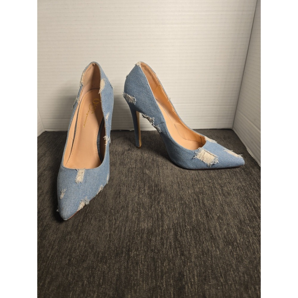 Olivia Ferguson Distressed Denim‎ Pointed-Toe High Heel Pumps Size 7.5